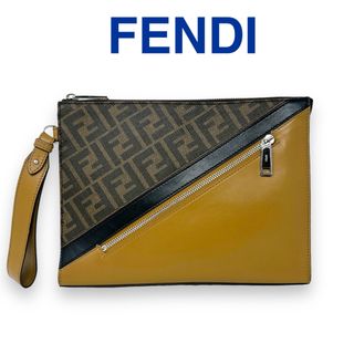 フェンディ(FENDI)のフェンディ 7VA491 ズッカ ブラウン レザー クラッチバッグ ユニセックス(クラッチバッグ)