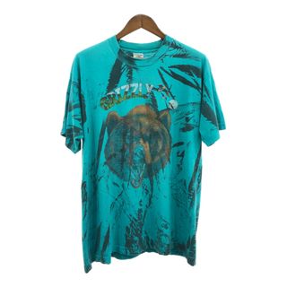 90年代 カナダ製 FRUIT OF THE LOOM フルーツオブザルーム アニマルプリント グリズリー 後染め Ｔシャツ (メンズ XL) 中古 古着 Q5412(Tシャツ/カットソー(半袖/袖なし))