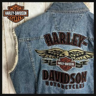 ハーレーダビッドソン(Harley Davidson)の【希少デザイン】ハーレーダビッドソン☆刺繍バックロゴデニムベスト イーグル L(ベスト)