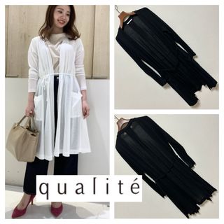 qualite - 良品■qualite カリテ■シアー ニット ベルト付 ロング カーディガン F