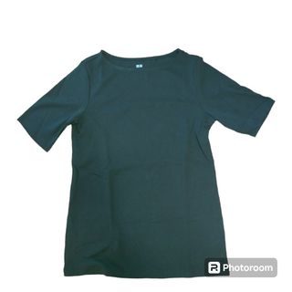 ユニクロ(UNIQLO)のユニクロ★ストレッチコットンボートネックT（半袖）ブラック(Tシャツ(半袖/袖なし))