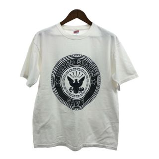 USA製 SOFFE ソフィー U.S.NAVY 半袖Ｔシャツ ミリタリー SOFFE プリント ホワイト (メンズ L) 中古 古着 Q5388(Tシャツ/カットソー(半袖/袖なし))