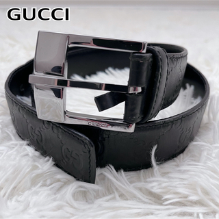 グッチ(Gucci)の良品　GUCCI 146413 シマ レザーベルト GG柄 型押し ブラック (ベルト)