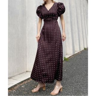 スナイデル(SNIDEL)のsnidel♡Sustainaギャザーパフスリーブドットワンピース(ロングワンピース/マキシワンピース)