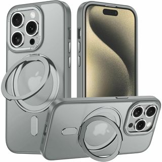 【色:グレー】MagSafe対応 iPhone 11 ケース 360°回転スタン(その他)