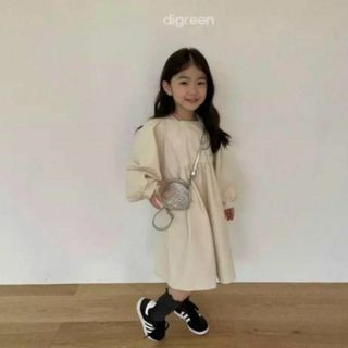 キッズ 韓国子供服 長袖 無地 ワンピース 上品 ドレス 女の子 100 春(ワンピース)