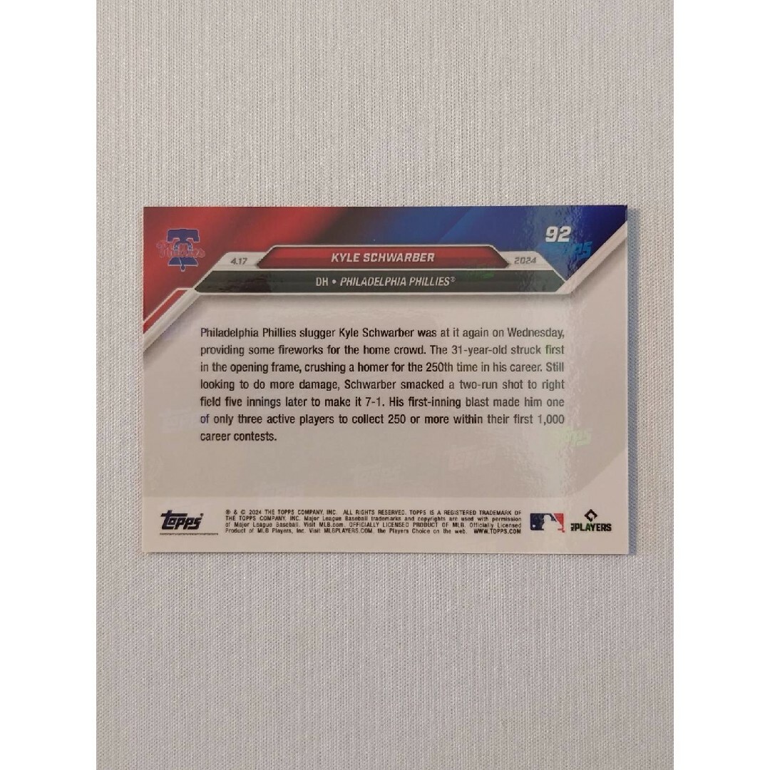 Topps(トップス)のtopps now Kyle Schwarber カイル・シュワーバー 92 3 エンタメ/ホビーのタレントグッズ(スポーツ選手)の商品写真