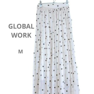 グローバルワーク(GLOBAL WORK)のグローバルワーク ドット ロングスカート シアー プリーツ ベージュ 水玉  M(ロングスカート)
