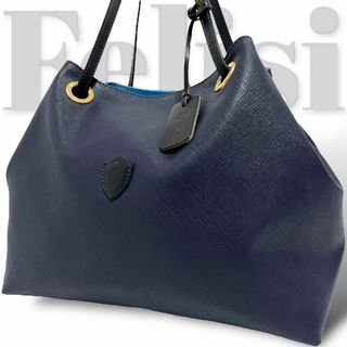 フェリージ(Felisi)の美品 フェリージ　トートバッグ　ショルダーバッグ　レザー　ネイビー　紺　肩かけ(トートバッグ)