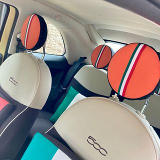 No.515  FIAT500 ヘッドレストカバー  4点セット　ハンドメイド(車内アクセサリ)