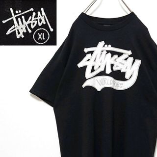 ステューシー(STUSSY)の美品 希少 ステューシー フロント ロゴ XL ブラック 半袖 Tシャツ(Tシャツ/カットソー(半袖/袖なし))