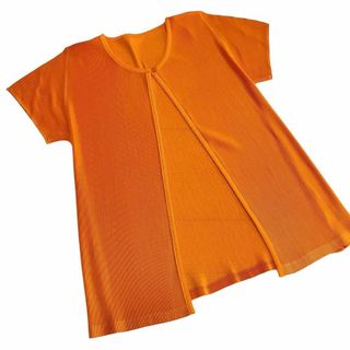 PLEATS PLEASE ISSEY MIYAKE - 【112-1610】美品 プリーツプリーズ 半袖 カーディガン オレンジ ミスト