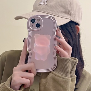 【超人気】iPhone14Pro max iPhoneケース グリップ付き 熊(iPhoneケース)