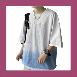 tシャツ メンズ 夏服 半袖 五分袖 グラデーション 大きい サイズ(Tシャツ/カットソー(半袖/袖なし))