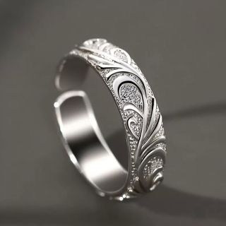 メンズ　指輪　ハワイアン　リーフ　唐草模様　シンプル　フリーサイズ　シルバー(リング(指輪))