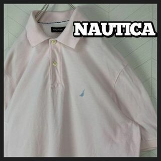 ノーティカ(NAUTICA)のノーティカ ポロシャツ 薄ピンク 刺繍ロゴ 半袖 メンズ 鹿子 USA古着(ポロシャツ)