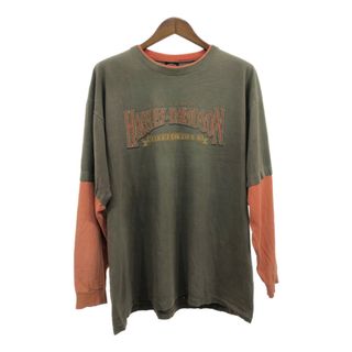 ハーレーダビッドソン(Harley Davidson)の00年代 USA製 HARLEY DAVIDSON ハーレーダビッドソン フェイクレイヤードＴシャツ 大きいサイズ バイク (メンズ 2XL) 中古 古着 Q5478(Tシャツ/カットソー(七分/長袖))