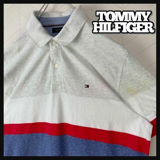 トミーヒルフィガー(TOMMY HILFIGER)のトミー ヒルフィガー ポロシャツ 切替え マルチカラー 半袖 刺繍ロゴ US古着(ポロシャツ)