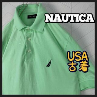 ノーティカ(NAUTICA)のノーティカ ポロシャツ 黄緑 刺繍ロゴ ワンポイント ゆるだぼ USA古着 半袖(ポロシャツ)