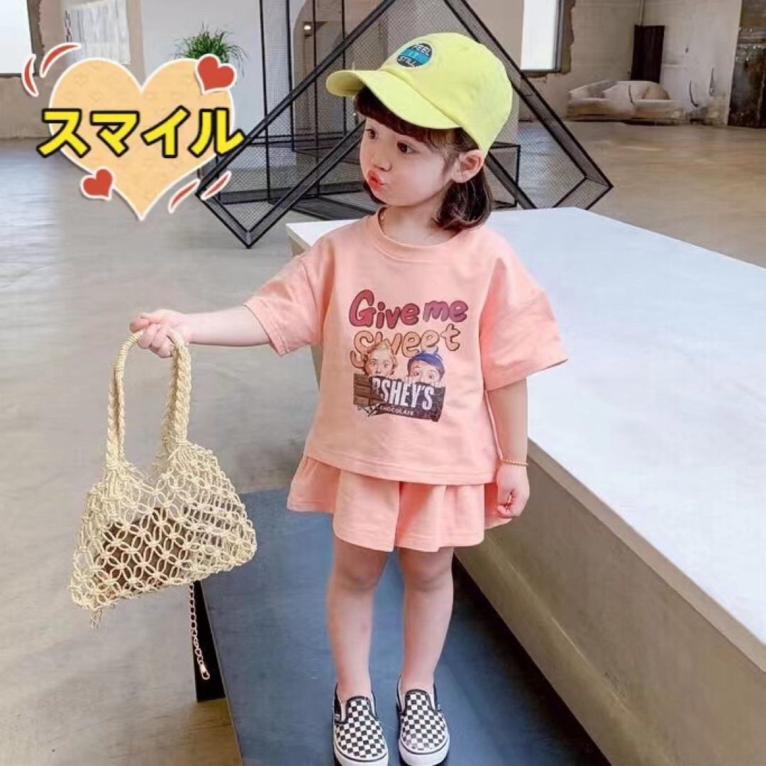 キッズセットアップ　ゆったりＴシャツ　ショートパンツ　女の子夏服ピンク110 キッズ/ベビー/マタニティのキッズ服女の子用(90cm~)(その他)の商品写真