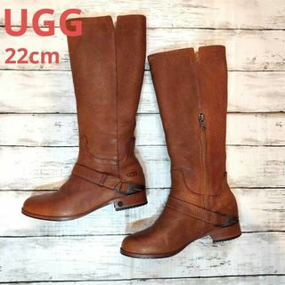 アグ(UGG)のUGG アグ レザーブーツ 　サイドジップ　ブラウン　ロングブーツ　ジップ 22(ブーツ)