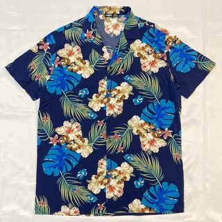 新品 ハワイアンシャツ アロハシャツ 半袖シャツ メンズLサイズ ネイビー(シャツ)