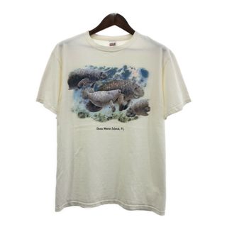 anvil アンビル アニマルプリント マナティー 半袖Ｔシャツ ホワイト (メンズ L) 中古 古着 Q5492(Tシャツ/カットソー(半袖/袖なし))