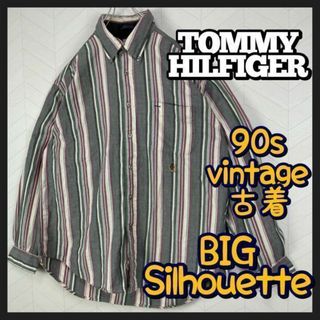 TOMMY HILFIGER - 激レア90s トミーヒルフィガー ストライプ シャツ ビックサイズ マルチカラー