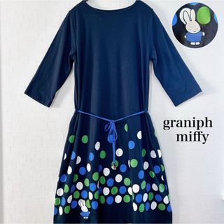 グラニフ(Graniph)のgraniph グラニフ ミッフィーコラボ 七分袖 ワンピース ネイビー F(ロングワンピース/マキシワンピース)