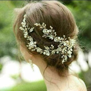 ❤️新品ヘッドドレス ウェディングヘアアクセサリー髪飾り 結婚式 花嫁 ゴールド(ウェディングドレス)