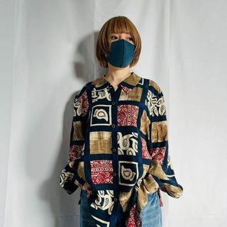 ヴィンテージ(VINTAGE)の90sヴィンテージ シルクシャツ CARLO ペイズリー柄 昭和レトロ(シャツ/ブラウス(長袖/七分))