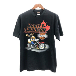 ハーレーダビッドソン(Harley Davidson)のUSA製 HARLEY DAVIDSON ハーレーダビッドソン カナダ 半袖Ｔシャツ バイク ブラック (メンズ L) 中古 古着 Q5494(Tシャツ/カットソー(半袖/袖なし))