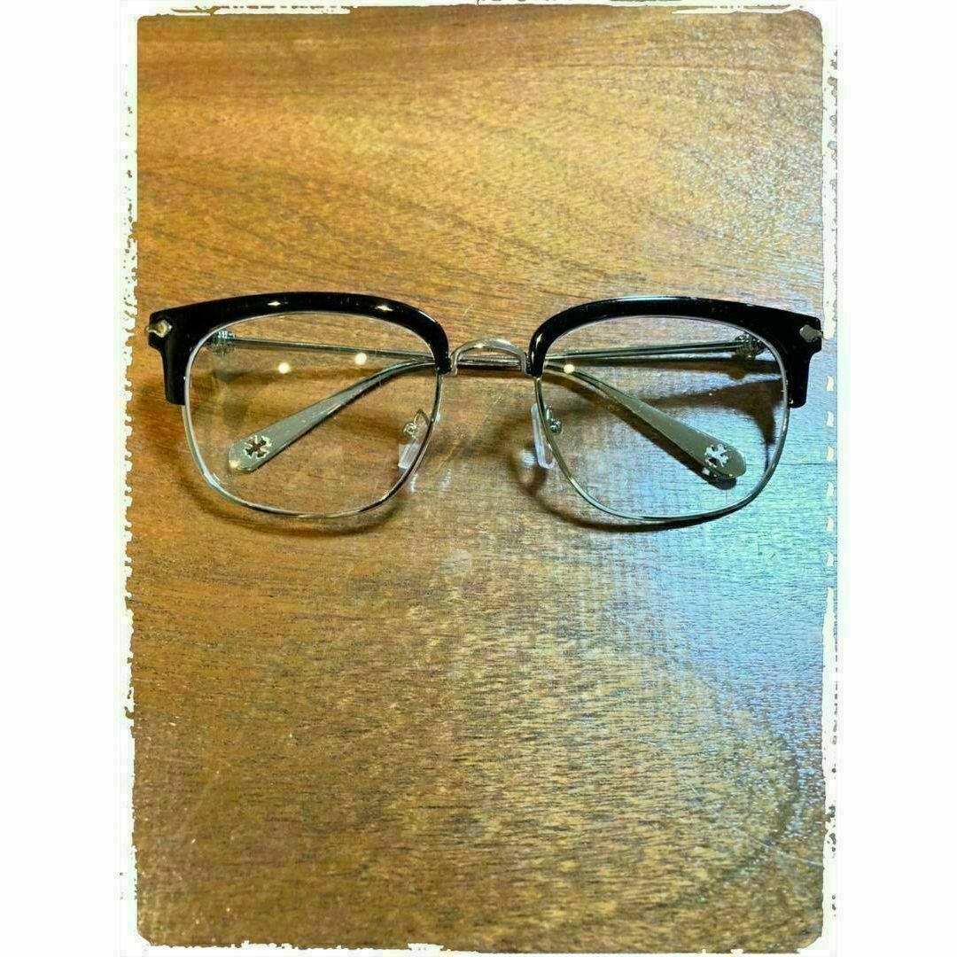 大人気！！ 伊達メガネ クリア サーモントブロー ブラック × シルバー メンズのファッション小物(サングラス/メガネ)の商品写真