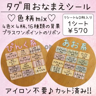 タグ用お名前シール ♡色柄mix♡ １シート(ネームタグ)