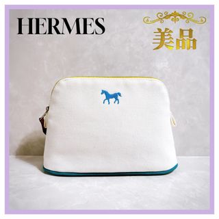 Hermes - エルメス　HERMES ボリードミニ　ポーチ　キャンバス　馬モチーフ　帆布　白