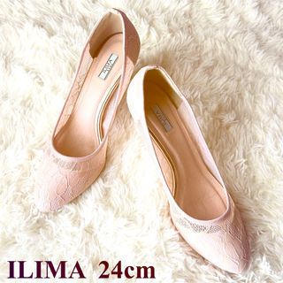 イリマ(ilima)の美品・訳あり【ILIMA】ビジューヒールピンクレースパンプス◇24cm(ハイヒール/パンプス)