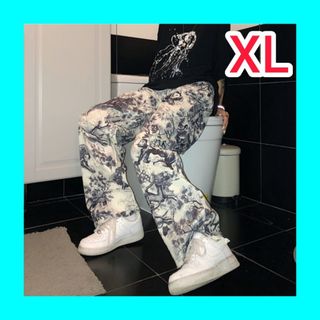 レディース パンツ XL ゆったり 水墨画風 ストレート(その他)