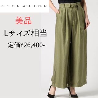 エストネーション(ESTNATION)の【美品】エストネーション　リネンワイドパンツ　カーキ　サイズ38(その他)