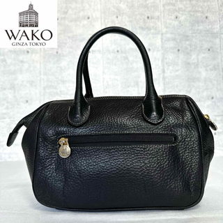 【WAKO】ワコウ 銀座和光 シボ革 レザー ブラック ゴールド金具ハンドバッグ(ハンドバッグ)