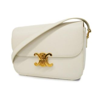 セリーヌ(celine)の【4ia0355】セリーヌ ショルダーバッグ/トリオンフ/レザー/ホワイト/ゴールド金具 【中古】 レディース(ショルダーバッグ)