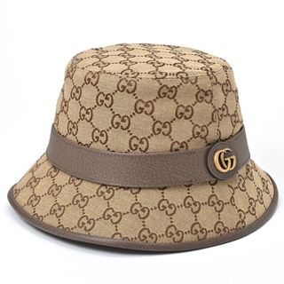 グッチ / GUCCI　GGキャンバス フェドラハット / バケットハット　576587 4HG62 2564　ベージュ/ブラウン　# S　【中古】 商品番号 B-155591(ハット)