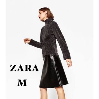 ザラ(ZARA)の【 ZARA 】ザラ レザー 風 スカート M 着画 レディース(ひざ丈スカート)