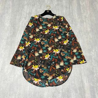 H&M - H&M ブラウス チュニック ボタニカル 花柄 ブラック ポリエステル 38