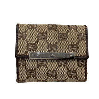 Gucci - グッチ（GUCCI）Wホック 折り財布 112716 0959 ブラウン ホック緩め 【中古】KB-8337