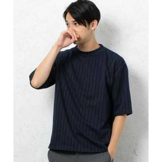 ユナイテッドアローズグリーンレーベルリラクシング(UNITED ARROWS green label relaxing)のST ストライプ ワイドモックネック 5分袖 カットソー ◆(Tシャツ/カットソー(半袖/袖なし))