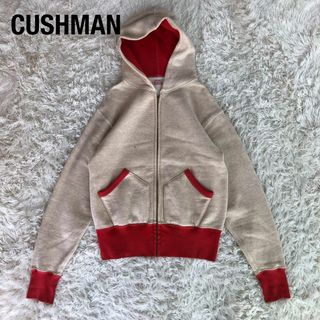 CUSHMANクッシュマンジップアップスウェットパーカークリーム色×赤Ｍ(パーカー)