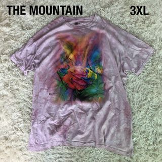 THE MOUNTAINザマウンテンタイダイ花柄ピンクTシャツ　3XL古着(Tシャツ/カットソー(半袖/袖なし))