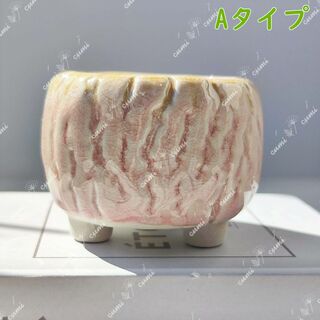 【1個】韓国  2.5号 樹皮風 窯変 貫入 浮彫 植木鉢 室内 陶器鉢 多肉(プランター)