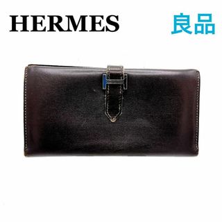 エルメス(Hermes)のエルメス ベアン ボックスカーフ 長財布 □R レディース　ブランド　ブラウン系(財布)