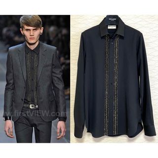 サンローラン(Saint Laurent)の13AW サンローランパリ クリスタルビジュー装飾 ウールシャツ 37(シャツ)